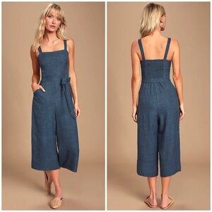 Lulus Indigo Blue Cropped Flowy Wide Leg Jumpsuit Size Extra Large Romper